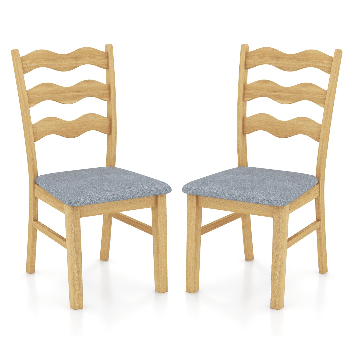 Dining Chair Set of 2 Linen Fabric Upholstered Kitchen Chairs with Padded Seat-Natural