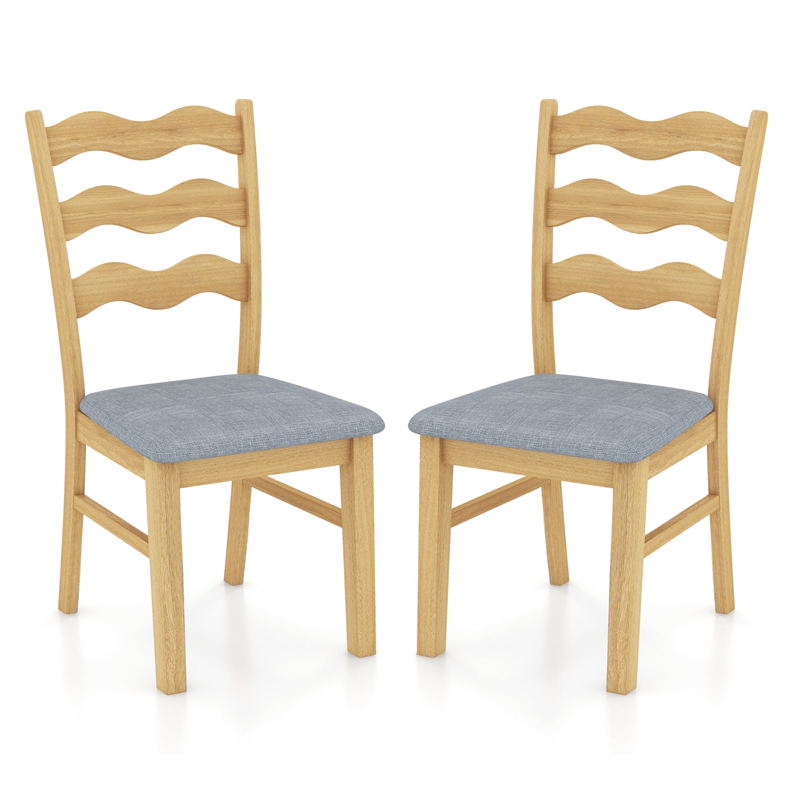 Dining Chair Set of 2 Linen Fabric Upholstered Kitchen Chairs with Padded Seat-Natural