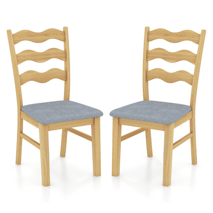 Dining Chair Set of 2 Linen Fabric Upholstered Kitchen Chairs with Padded Seat-Natural