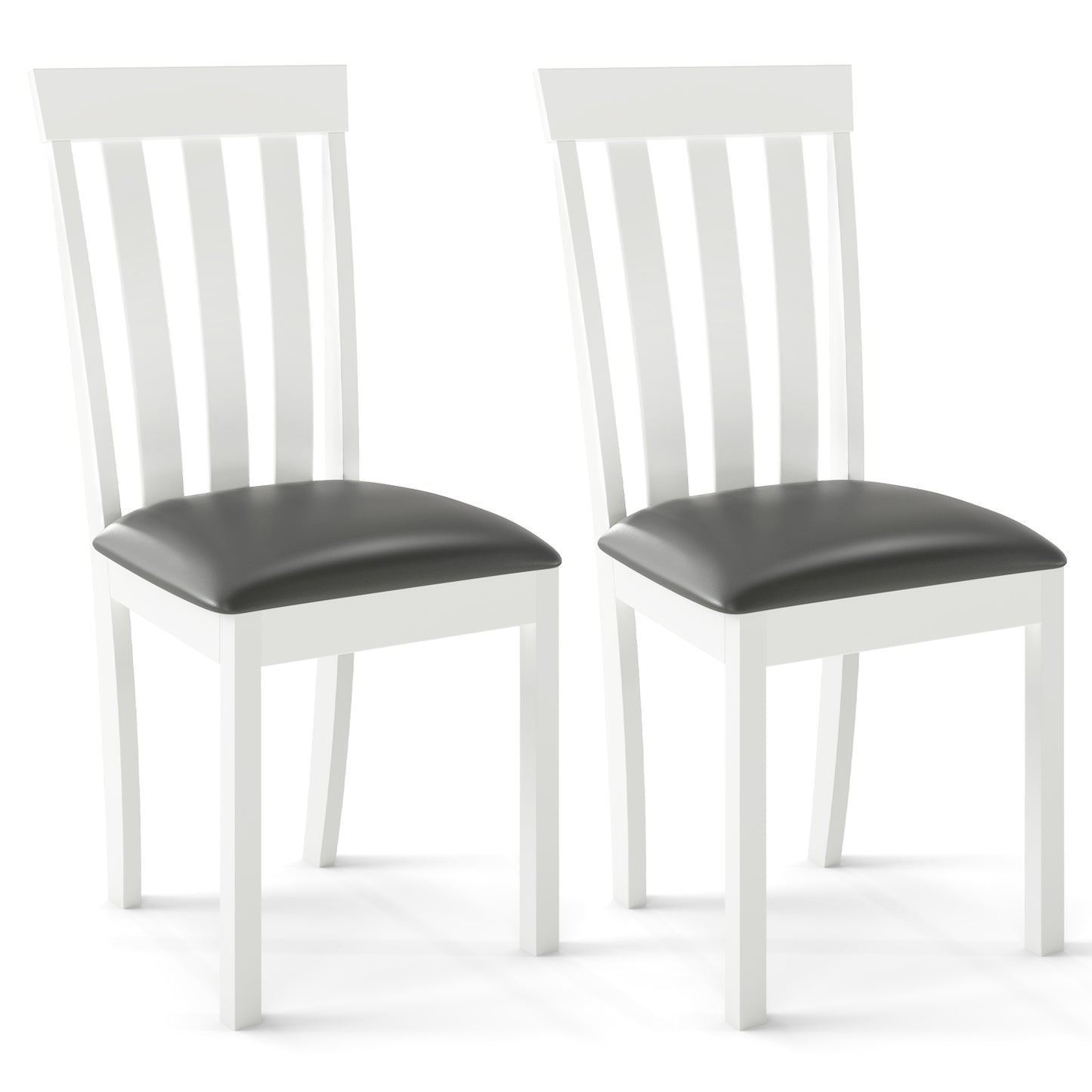 Dining Chair Set of 2 Upholstered Wooden Kitchen Chairs with Padded Seat and Rubber Wood Frame-Espresso - White