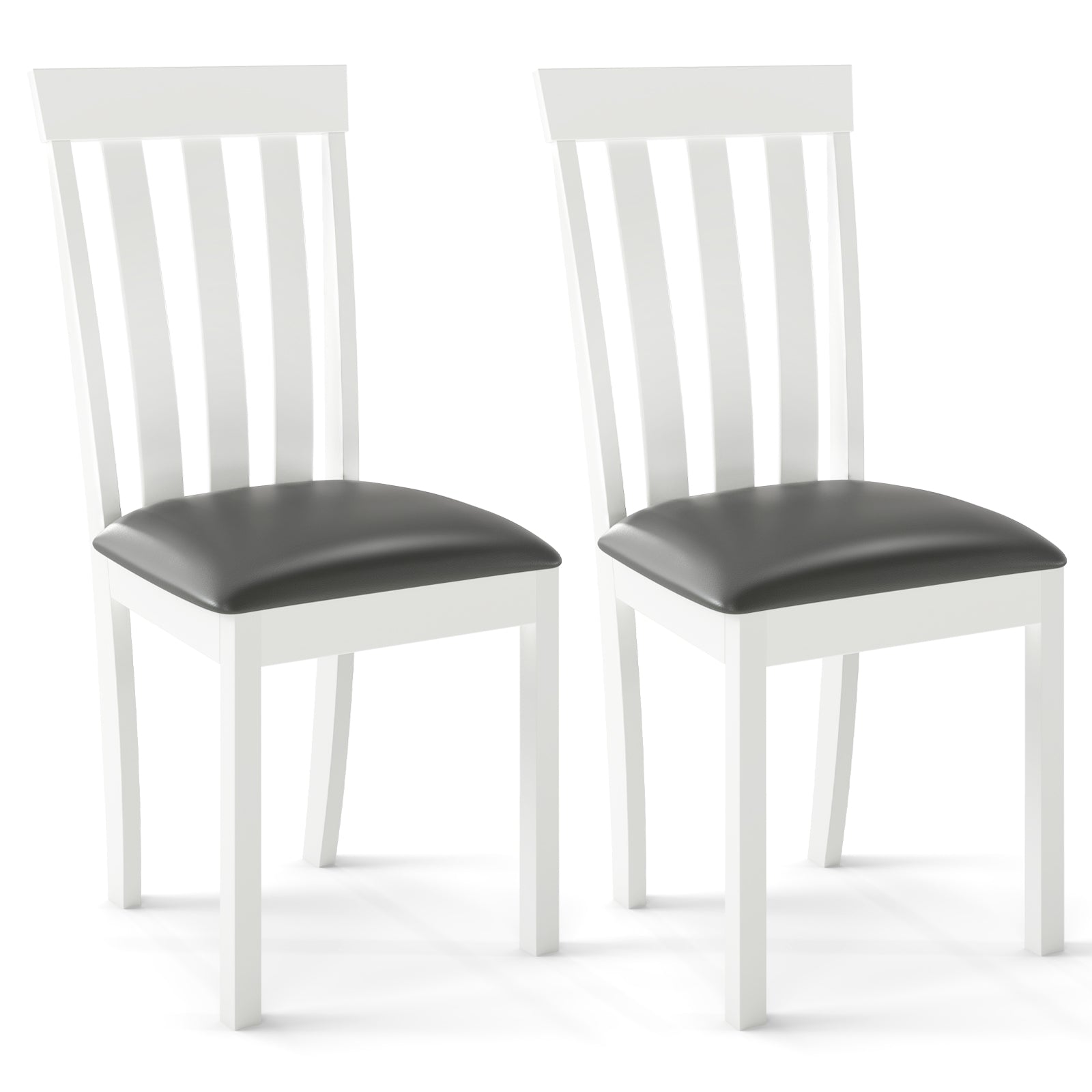 Dining Chair Set of 2 Upholstered Wooden Kitchen Chairs with Padded Seat and Rubber Wood Frame-Espresso - White