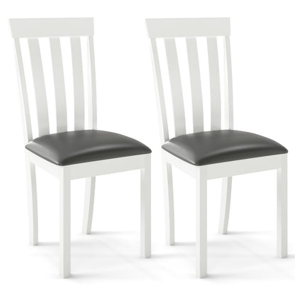 Dining Chair Set of 2 Upholstered Wooden Kitchen Chairs with Padded Seat and Rubber Wood Frame-Espresso - White