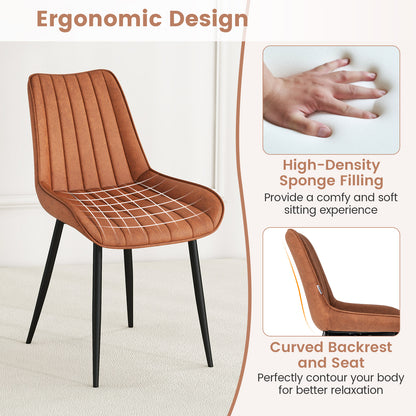 Faux-Leather Fabric Dining Chair Set of 2 with Metal Legs and Padded Seat-Brown
