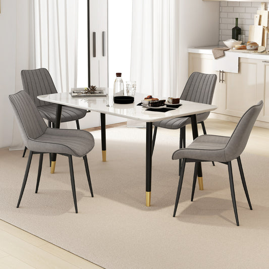 Faux-Leather Fabric Dining Chair Set of 2 with Metal Legs and Padded Seat-Gray