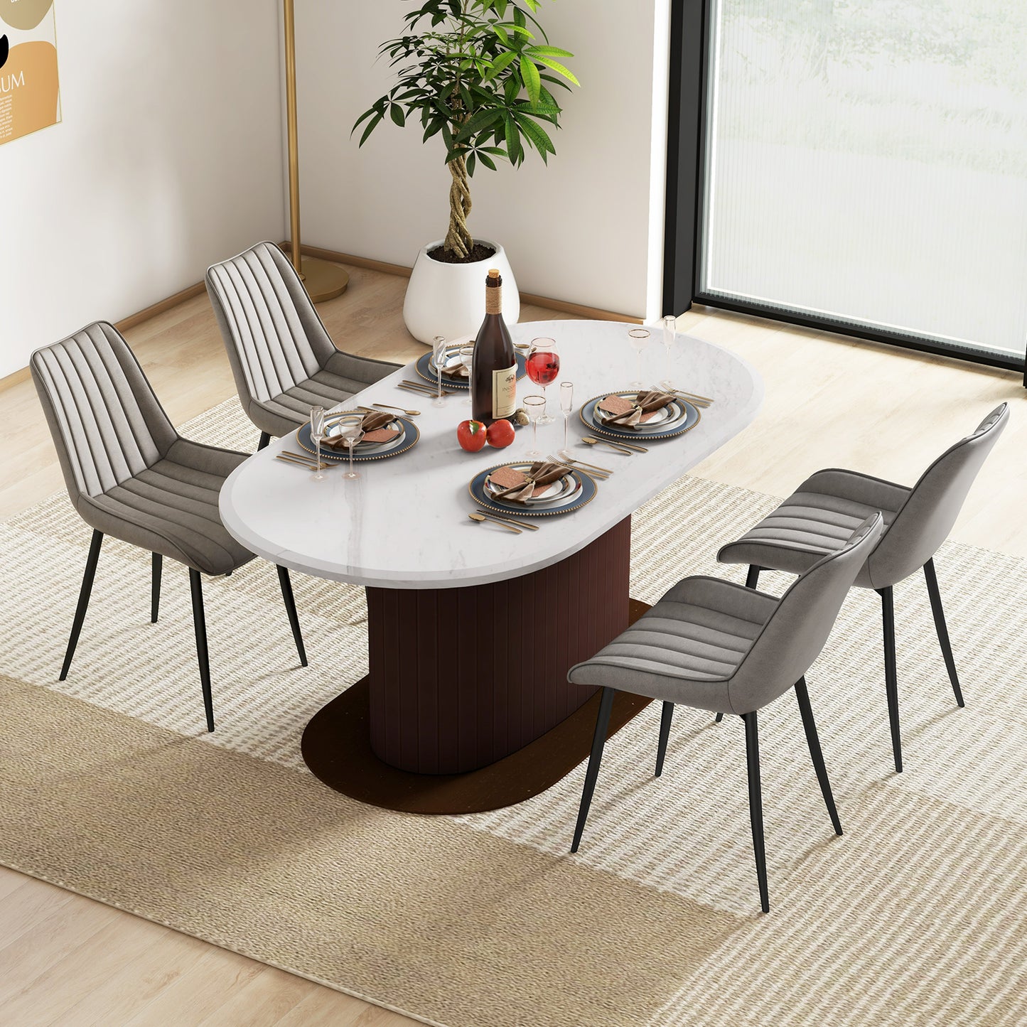 Faux-Leather Fabric Dining Chair Set of 2 with Metal Legs and Padded Seat-Gray