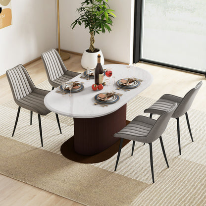 Faux-Leather Fabric Dining Chair Set of 2 with Metal Legs and Padded Seat-Gray