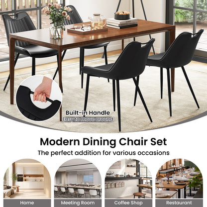 Dining Chair Set of 4 Faux Leather Upholstered Kitchen Chairs with Metal Legs-Black