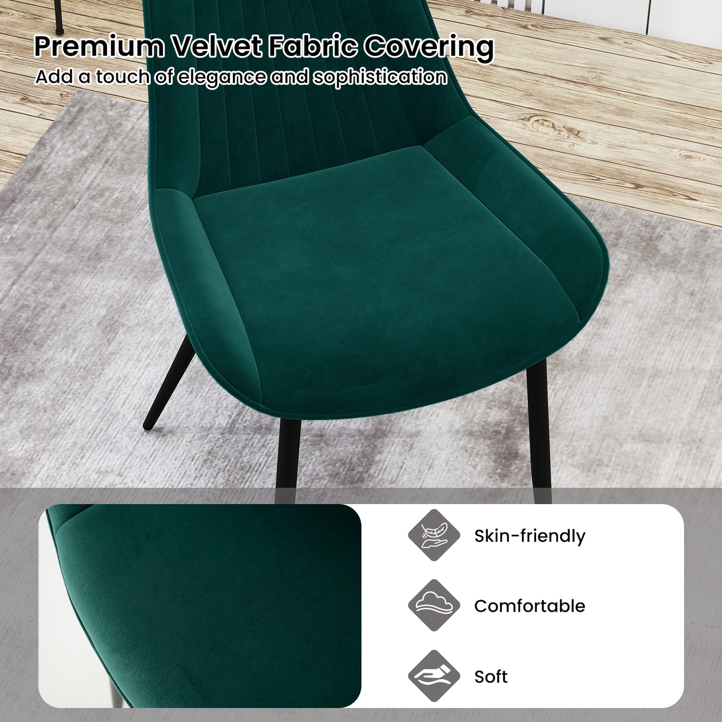 Dining Chair Set of 4 Faux Leather Upholstered Kitchen Chairs with Metal Legs-Turquoise