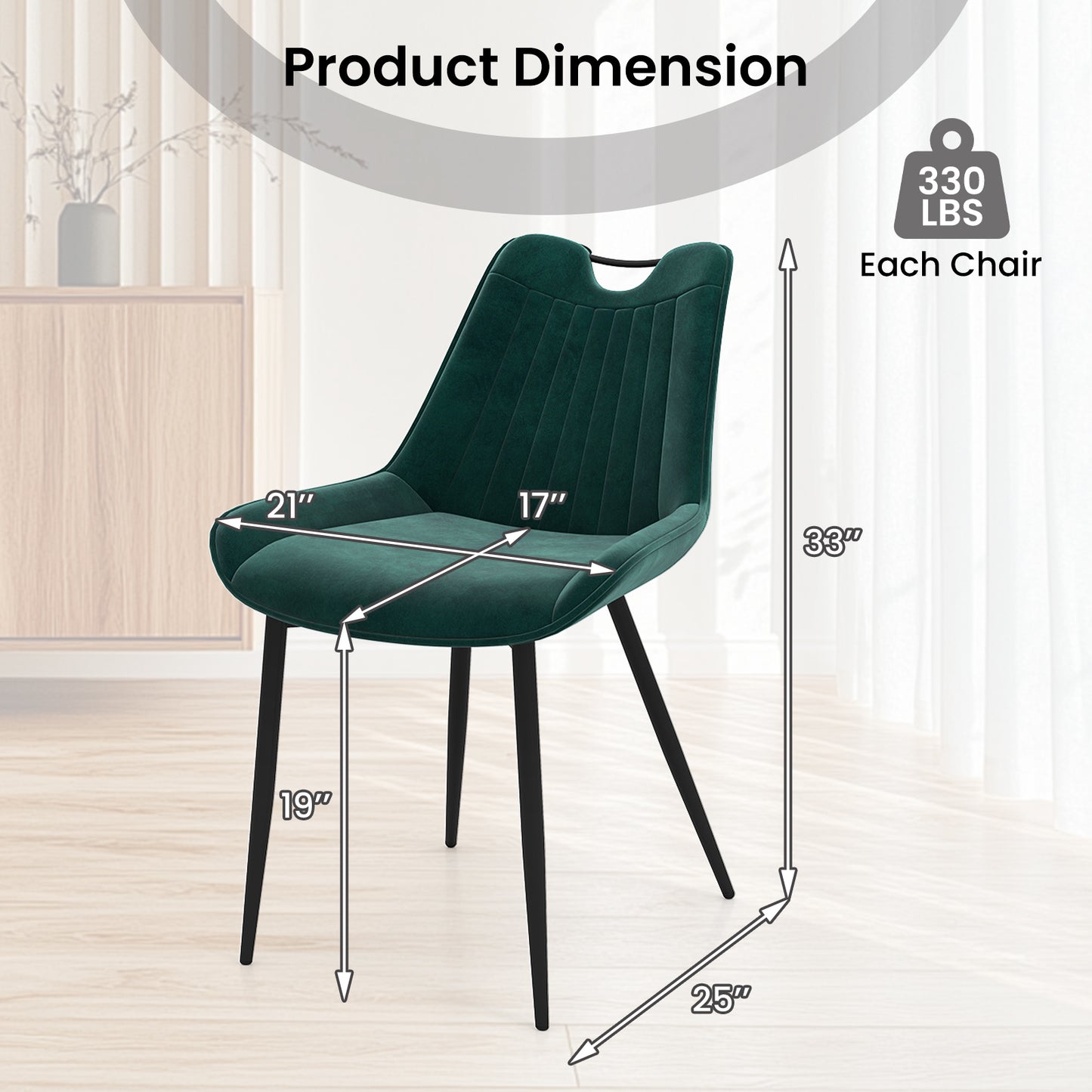Dining Chair Set of 4 Faux Leather Upholstered Kitchen Chairs with Metal Legs-Turquoise