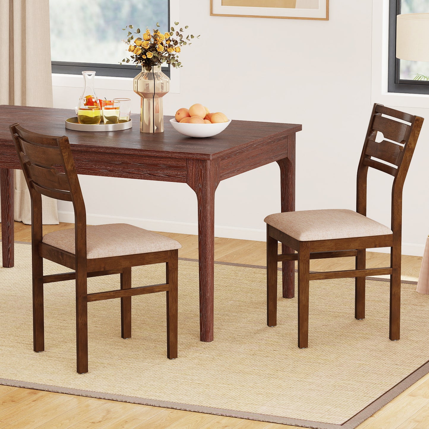 Dining Chair Set of 2/4 with Rubber Wood Frame and Padded Seat-2