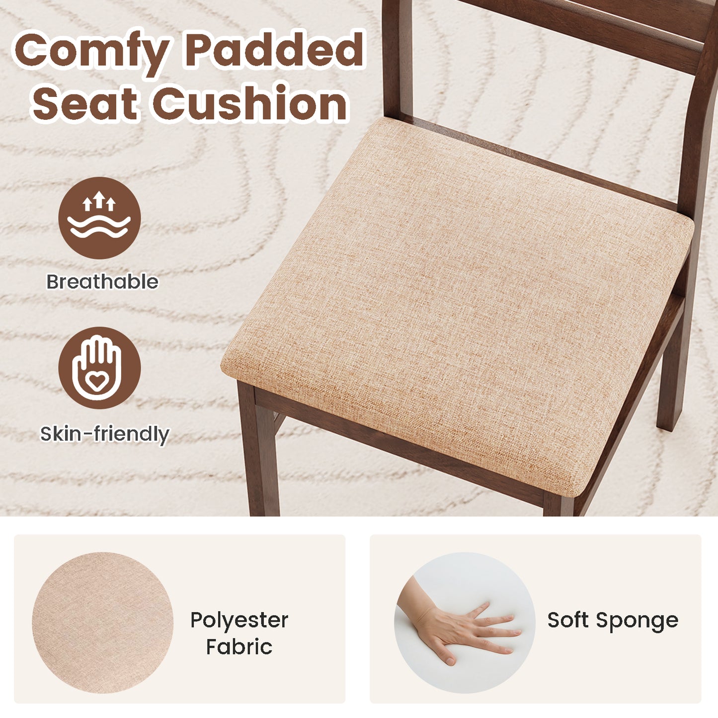 Dining Chair Set of 2/4 with Rubber Wood Frame and Padded Seat-2