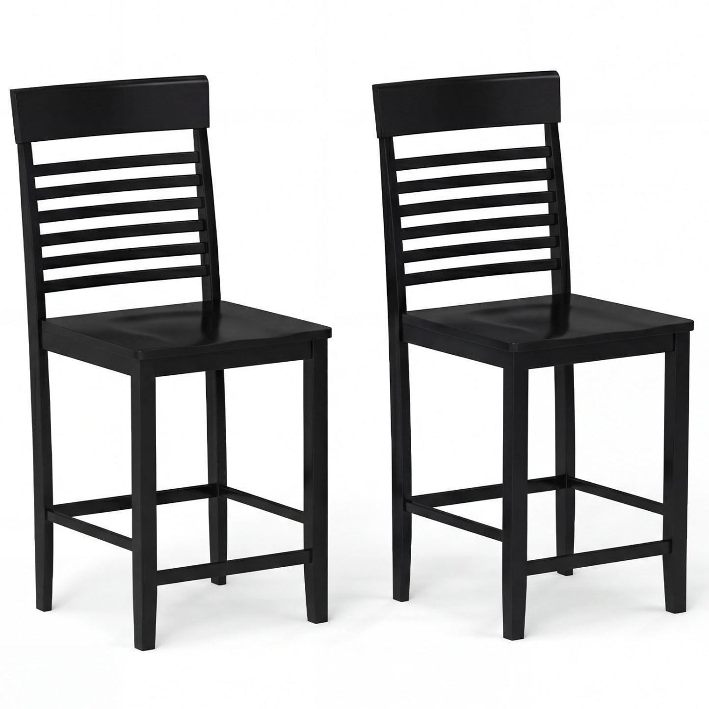 Dining Chair Set of 2 with Footrests and Solid Wood Frame-Gray - Black