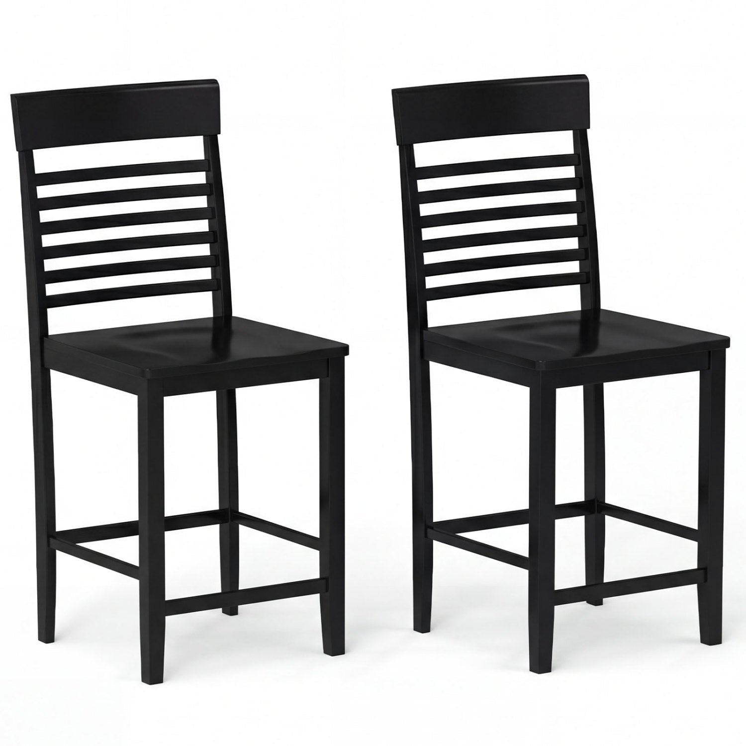 Dining Chair Set of 2 with Footrests and Solid Wood Frame-Gray - Black