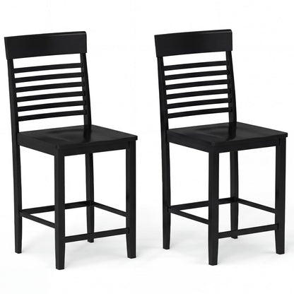 Dining Chair Set of 2 with Footrests and Solid Wood Frame-Gray - Black