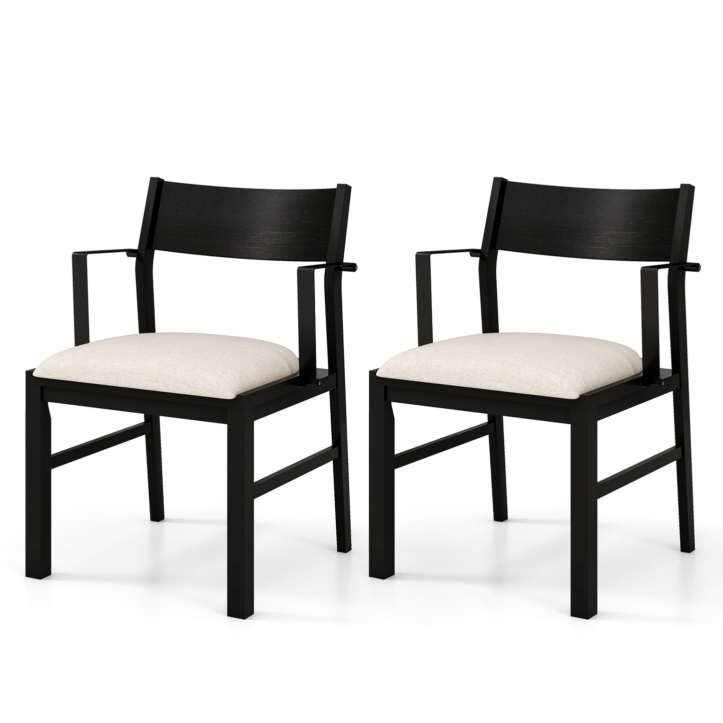 Dining Chair with Contoured Backrest and Padded Seat Set of 2-Cream White - Cream White