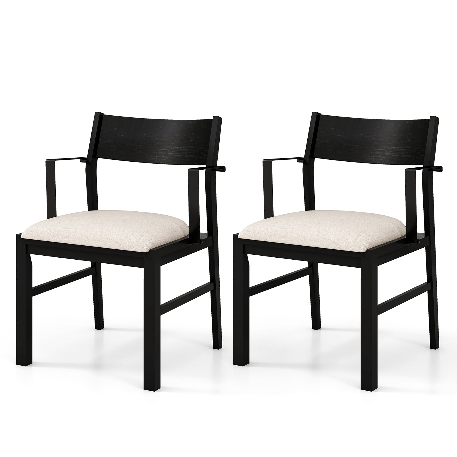 Dining Chair with Contoured Backrest and Padded Seat Set of 2-Cream White - Cream White