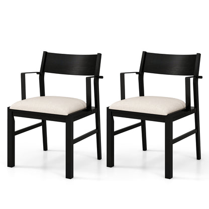 Dining Chair with Contoured Backrest and Padded Seat Set of 2-Cream White - Cream White