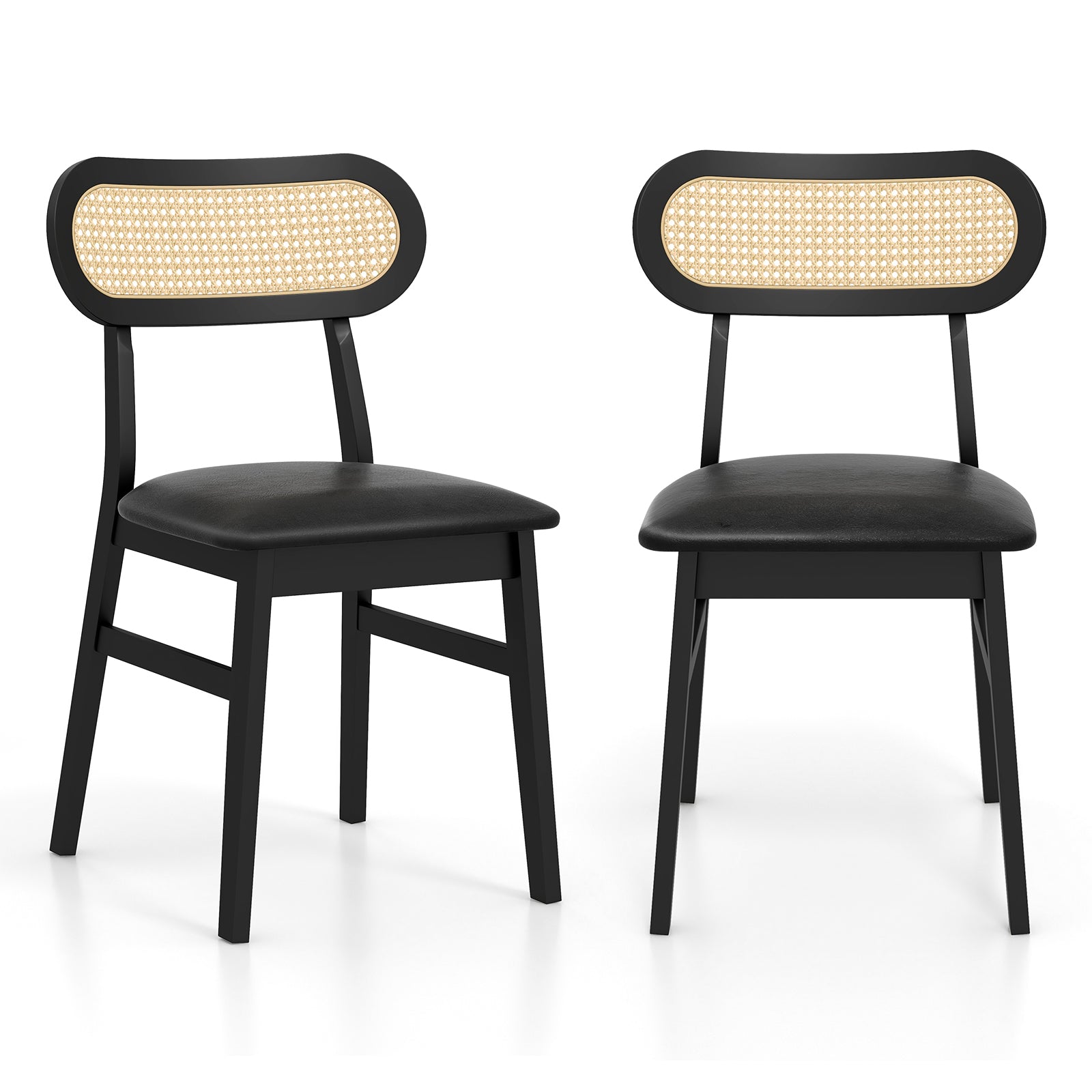 Indoor Mid Century Wood Dining Chairs Set of 2 for Dining Room-Black