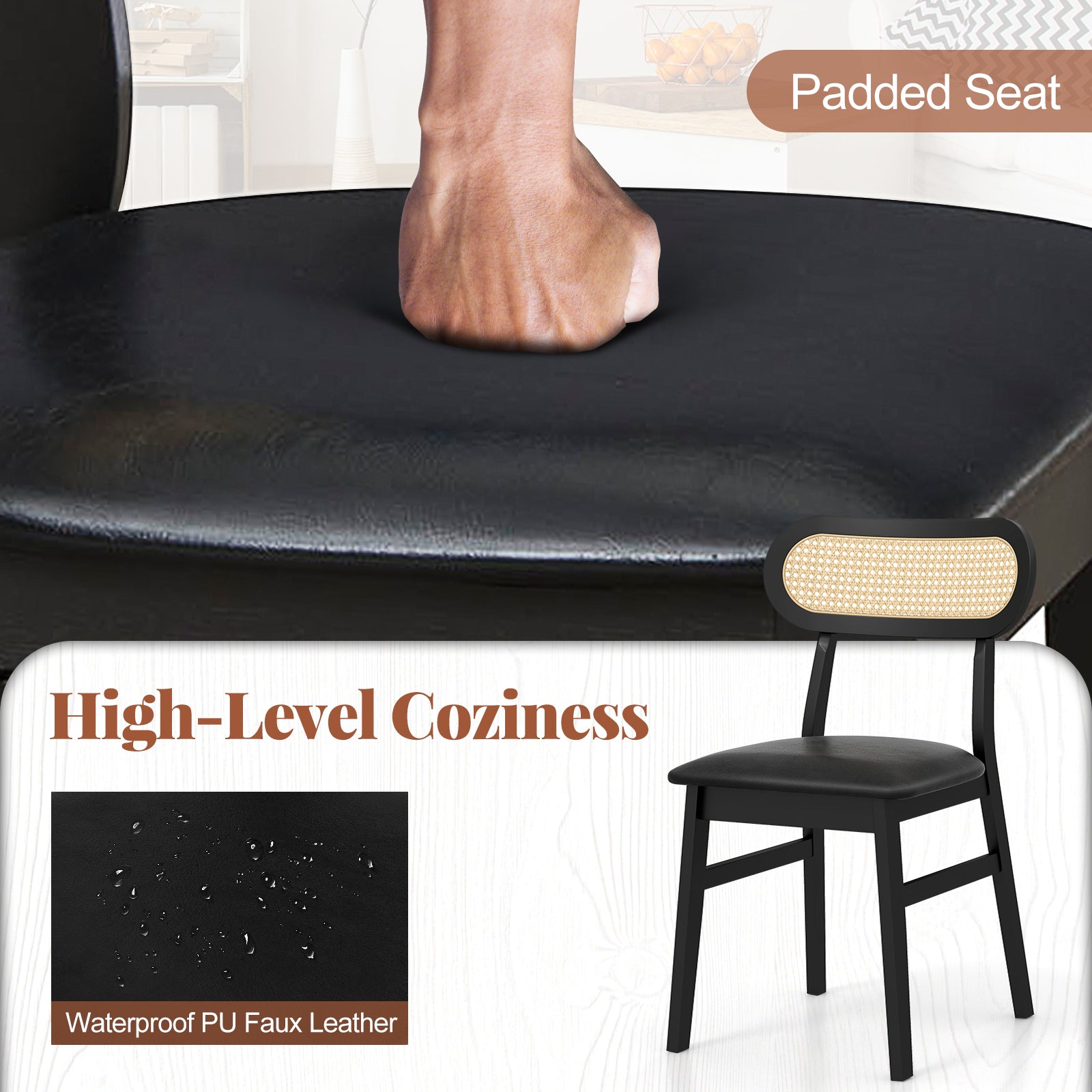 Indoor Mid Century Wood Dining Chairs Set of 2 for Dining Room-Black