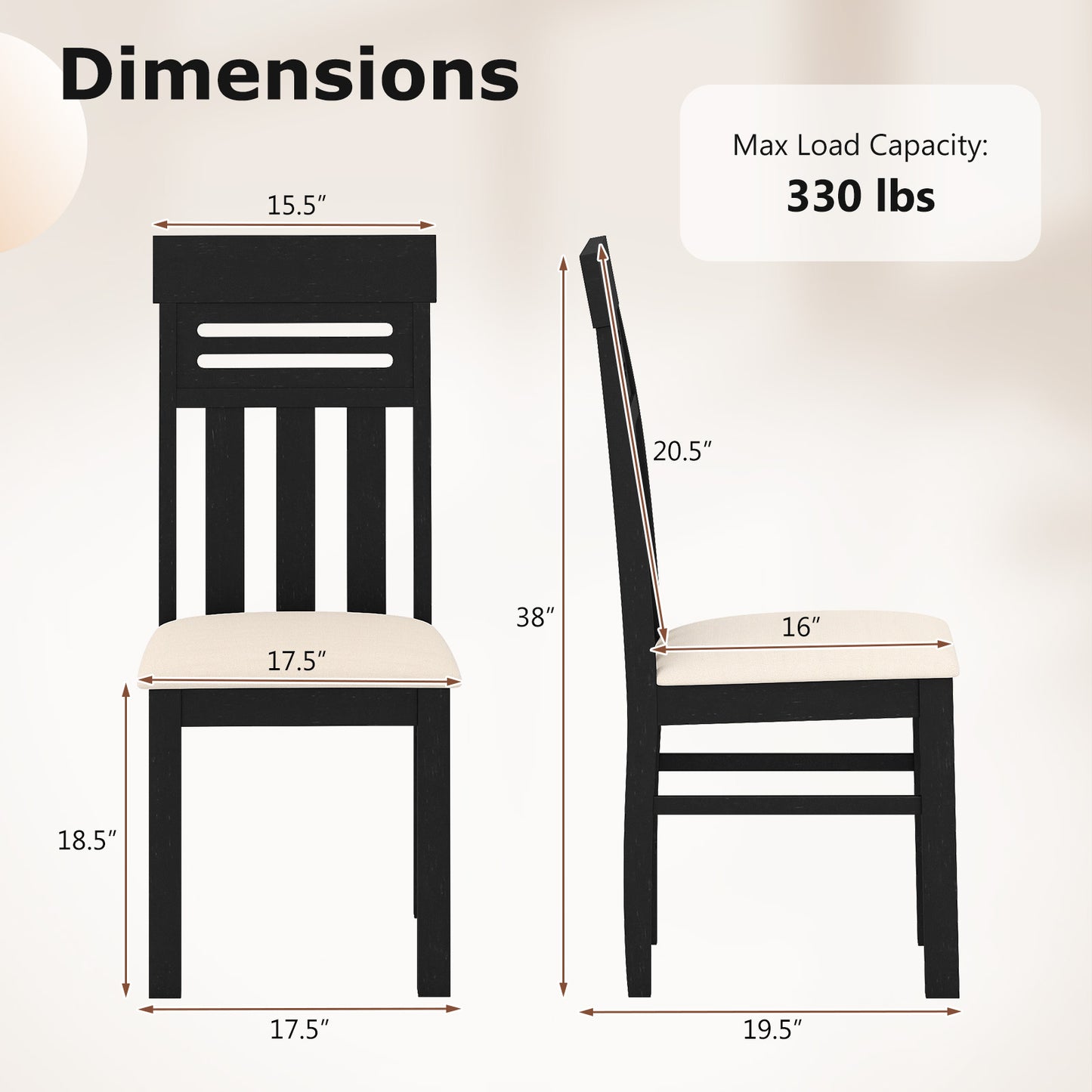 Dining Chairs High Back Dining Room Chairs Set of 2-Black