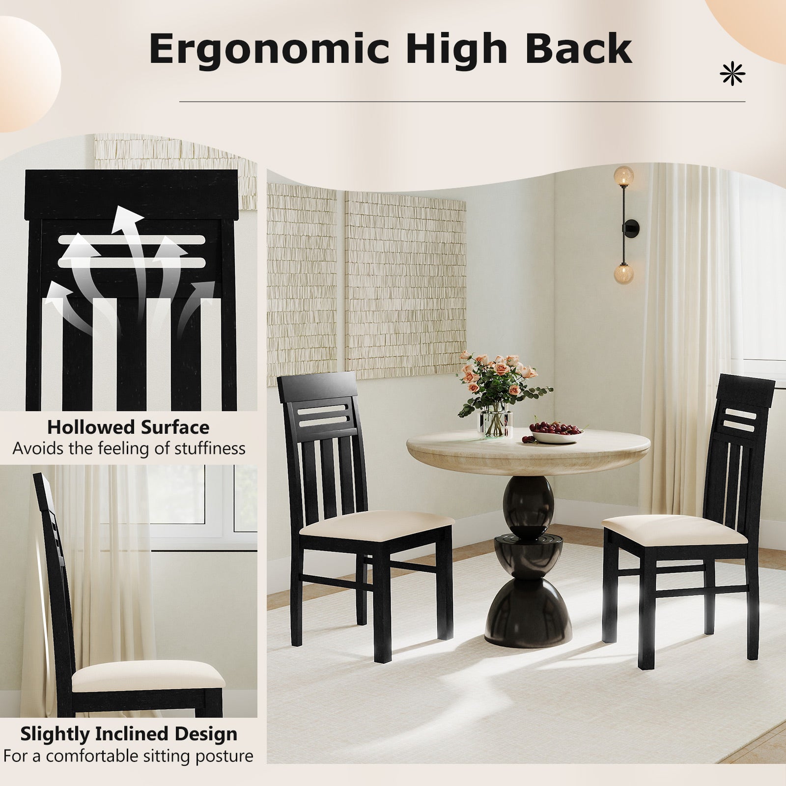 Dining Chairs High Back Dining Room Chairs Set of 2-Black