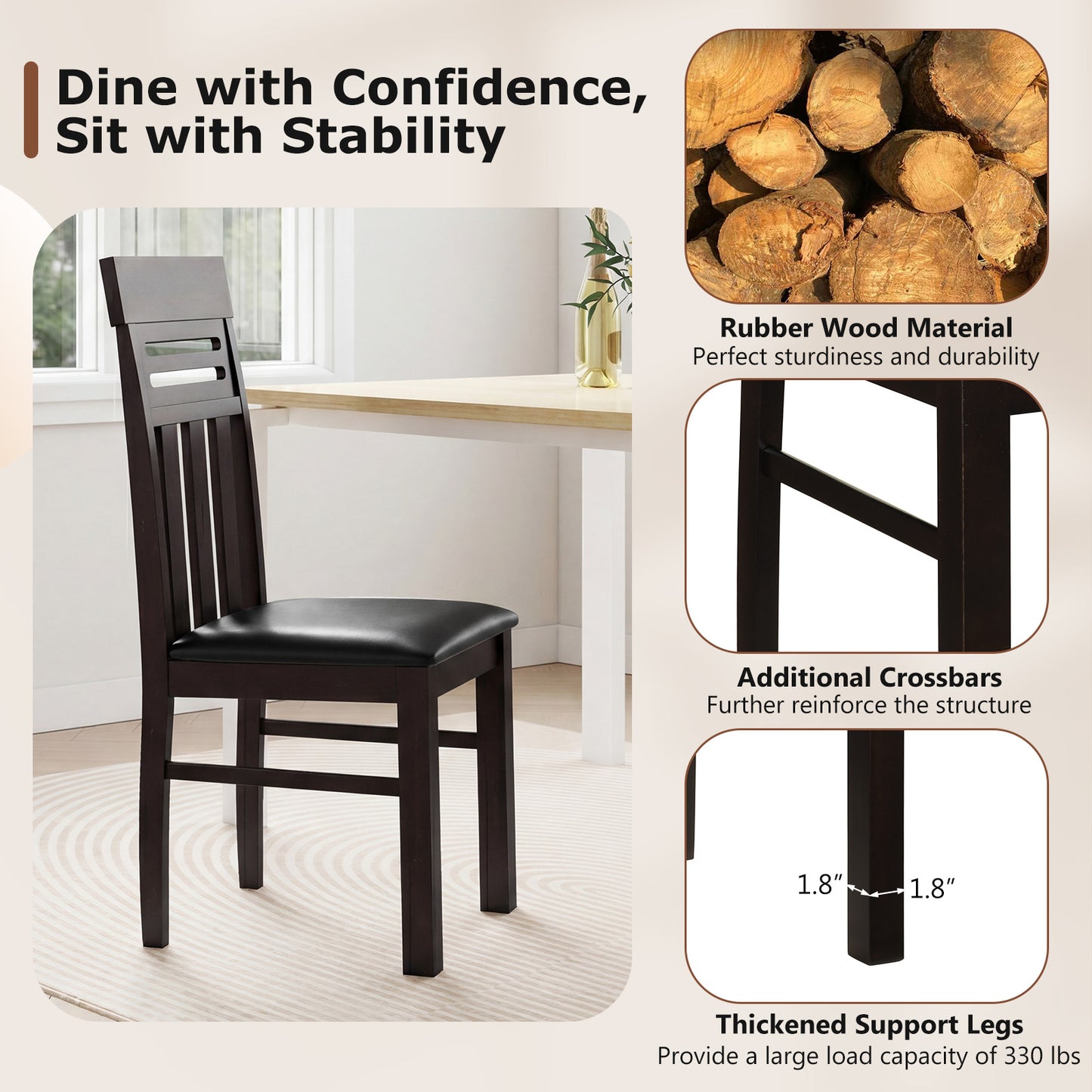 Dining Chairs High Back Dining Room Chairs Set of 2-Brown