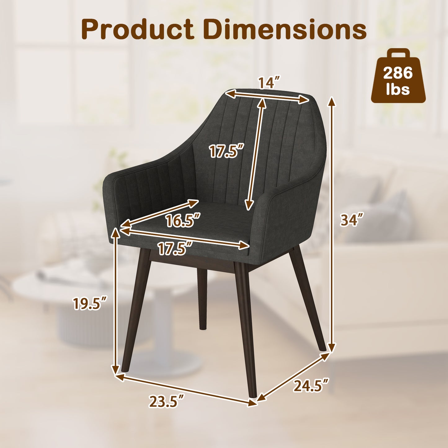 Dining Chairs Set of 2 Upholstered Accent Chairs with Comfy Padded Backrest and Seat-Black