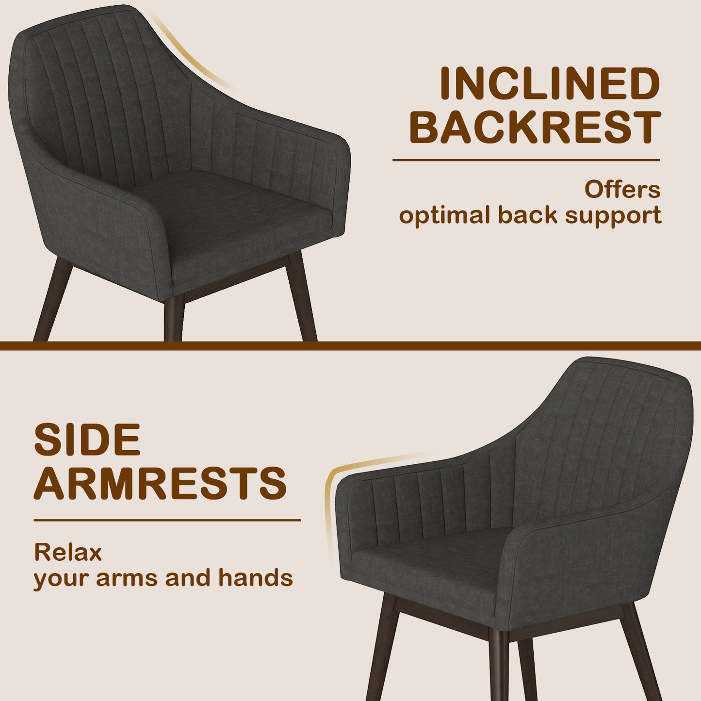 Dining Chairs Set of 2 Upholstered Accent Chairs with Comfy Padded Backrest and Seat-Black