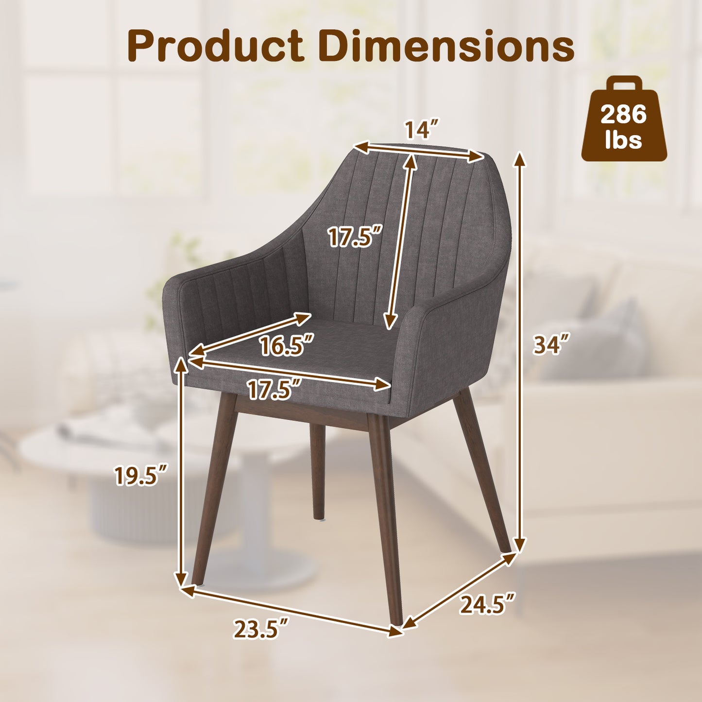 Dining Chairs Set of 2 Upholstered Accent Chairs with Comfy Padded Backrest and Seat-Gray