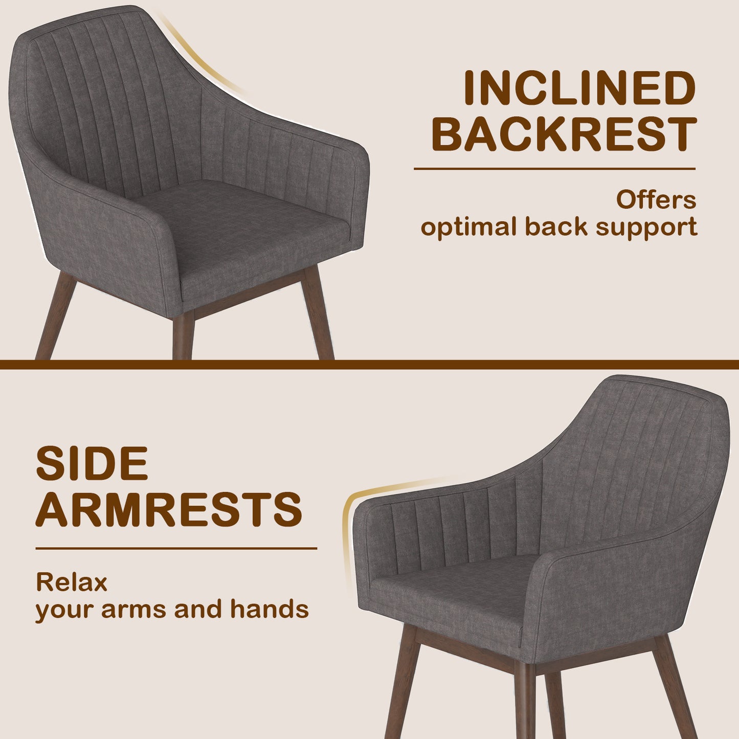 Dining Chairs Set of 2 Upholstered Accent Chairs with Comfy Padded Backrest and Seat-Gray