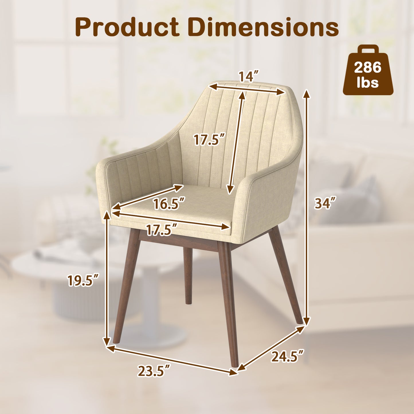 Dining Chairs Set of 2 Upholstered Accent Chairs with Comfy Padded Backrest and Seat-Beige