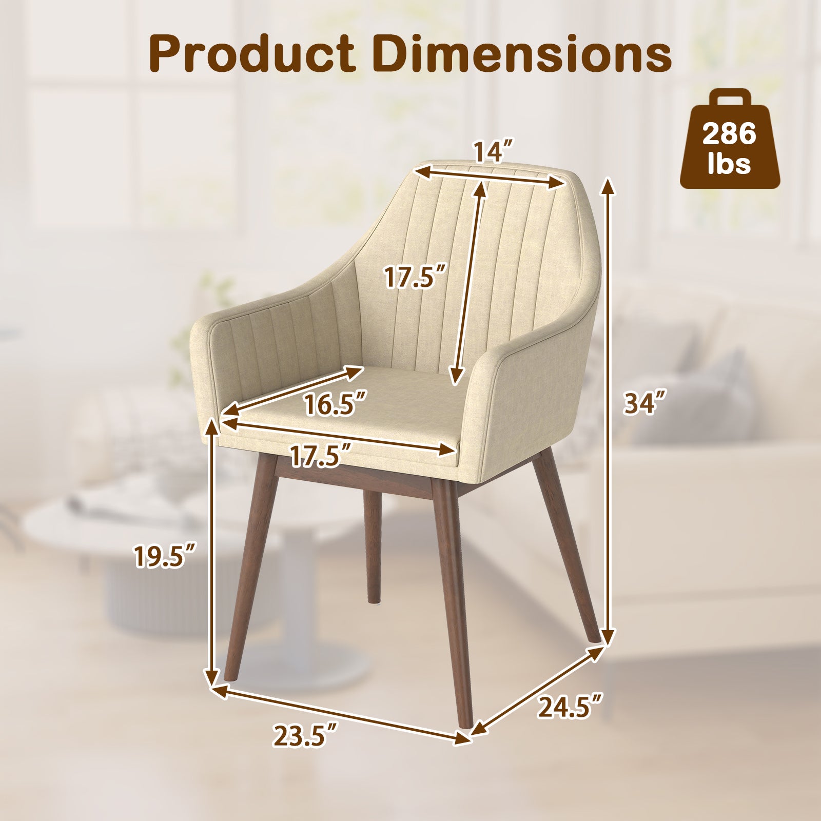 Dining Chairs Set of 2 Upholstered Accent Chairs with Comfy Padded Backrest and Seat-Beige