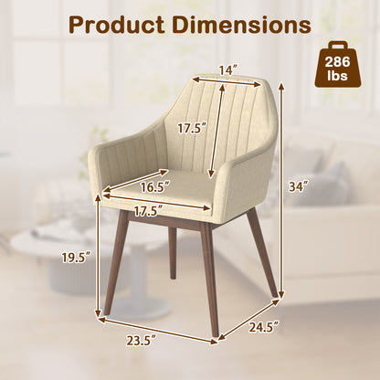 Dining Chairs Set of 2 Upholstered Accent Chairs with Comfy Padded Backrest and Seat-Beige