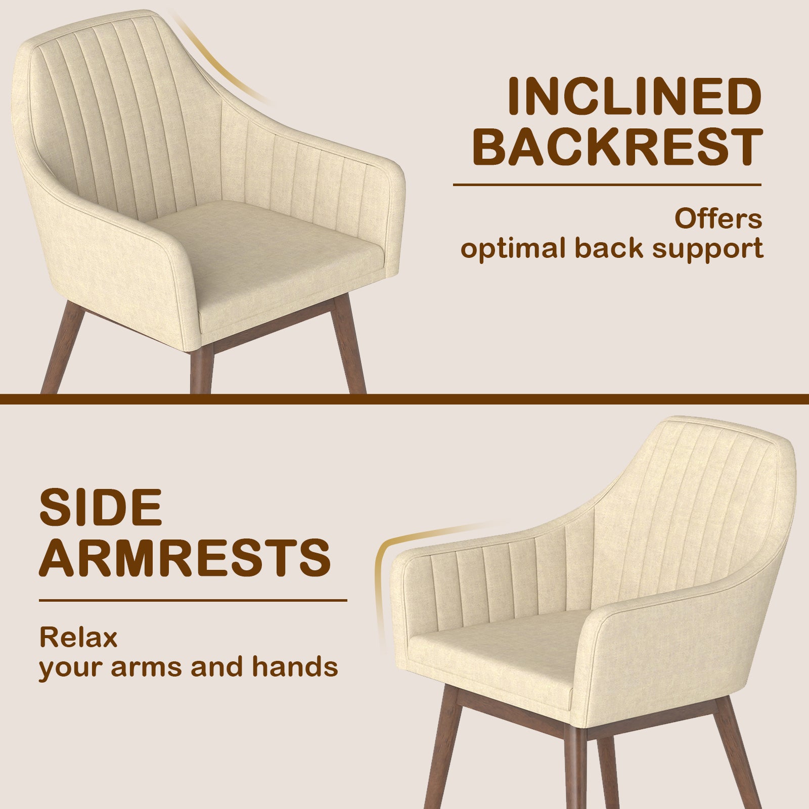 Dining Chairs Set of 2 Upholstered Accent Chairs with Comfy Padded Backrest and Seat-Beige