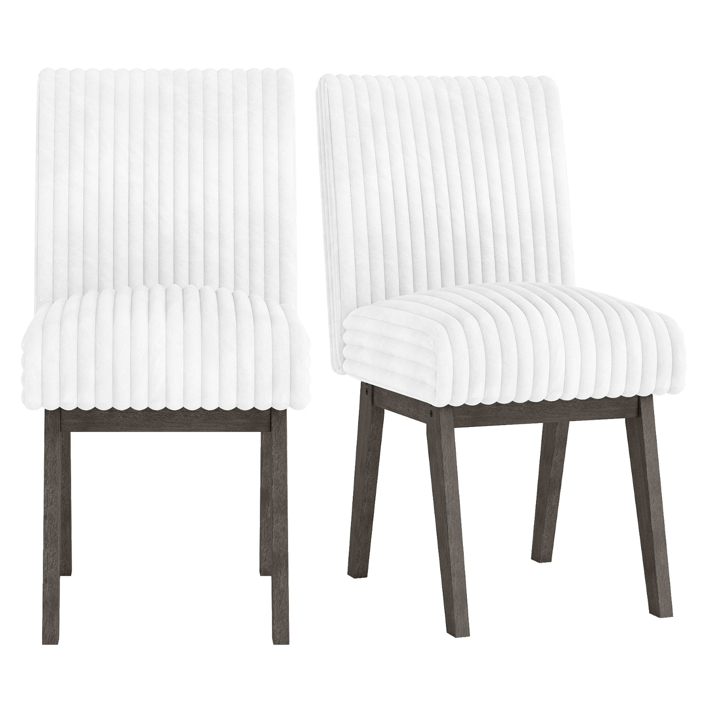 Dining Chairs Set of 2 Fabric Upholstered Kitchen Chairs with Padded Seatand Rubber Wood Legs-White+Grey