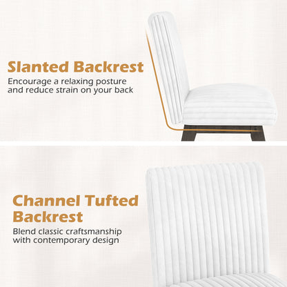 Dining Chairs Set of 2 Fabric Upholstered Kitchen Chairs with Padded Seatand Rubber Wood Legs-White+Grey