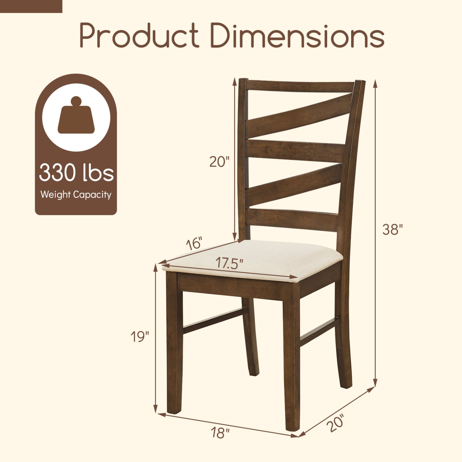 Dining Chairs Set of 2 with Backrests and Rubber Wood Frames
