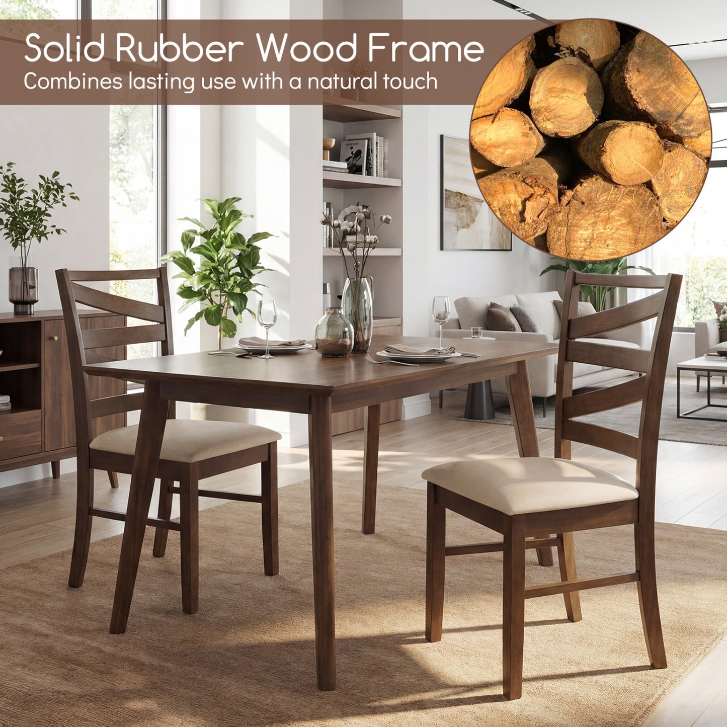 Dining Chairs Set of 4 with Backrests and Rubber Wood Frames