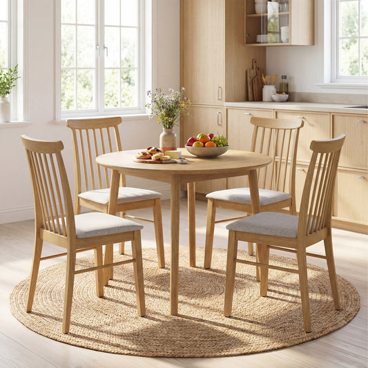 Dining Chairs Set of 4 Fabric Upholstered Kitchen Armless Chairs with Rubber Wood Frame
