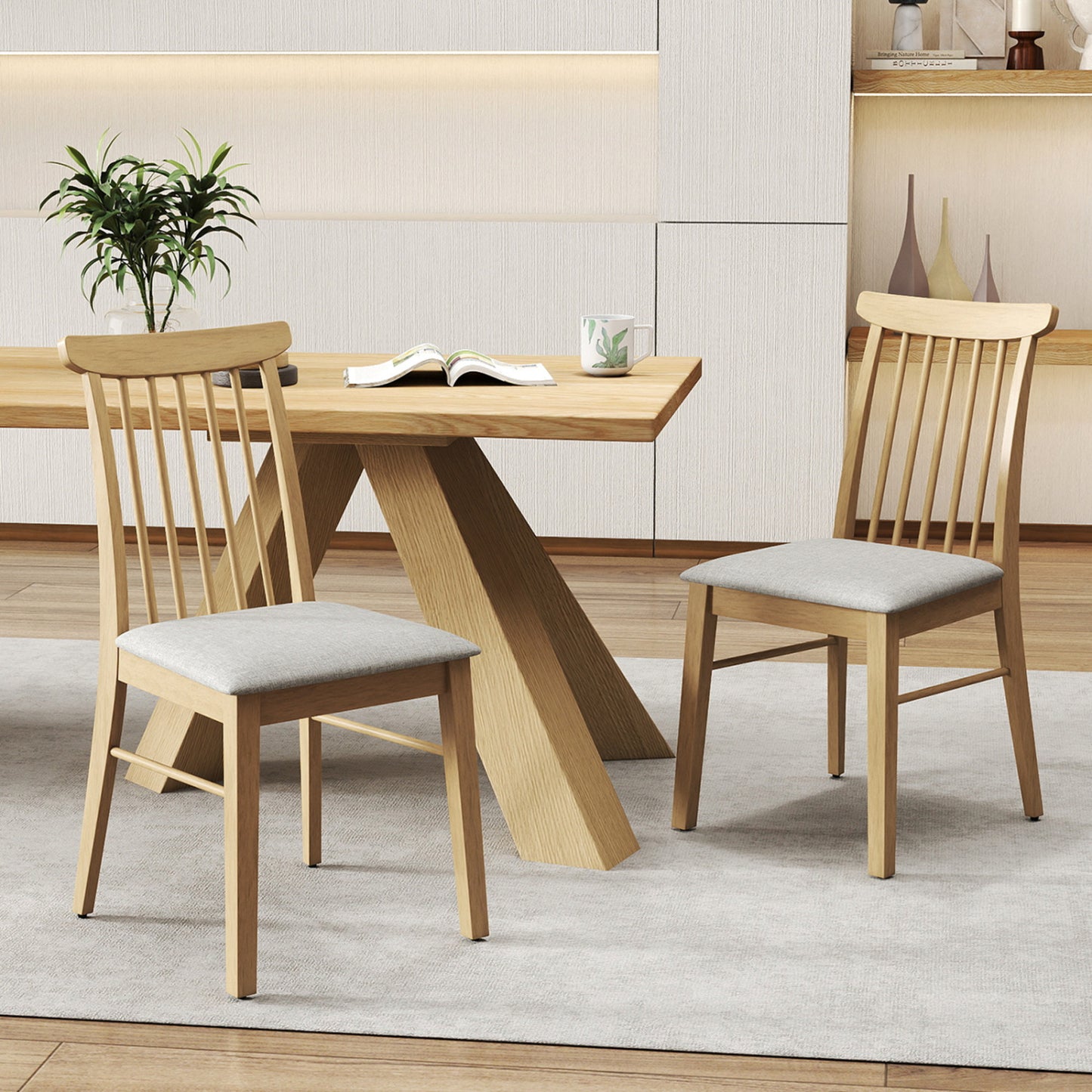 Dining Chairs Set of 4 Fabric Upholstered Kitchen Armless Chairs with Rubber Wood Frame