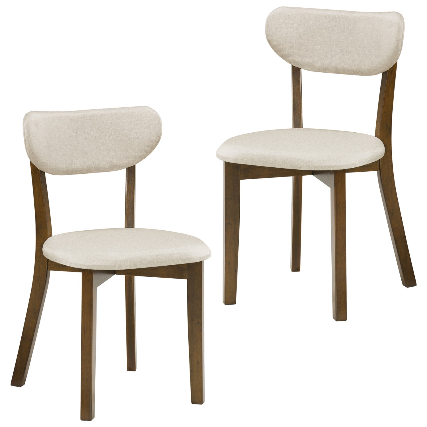 Dining Chairs Set of 2 Upholstered Mid-Back Chairs with Solid Rubber Wood Frame-Gray - White