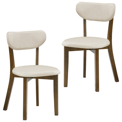 Dining Chairs Set of 2 Upholstered Mid-Back Chairs with Solid Rubber Wood Frame-Gray - White