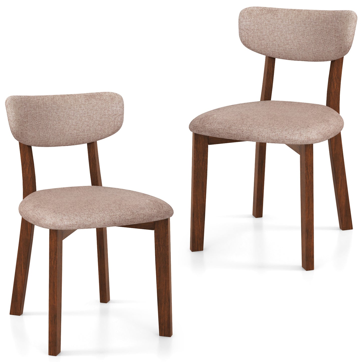 Dining Chairs Set of 2 Upholstered Mid-Back Chairs with Solid Rubber Wood Frame-Gray - Beige