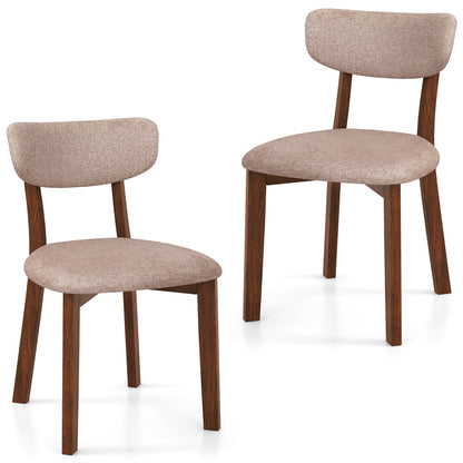 Dining Chairs Set of 2 Upholstered Mid-Back Chairs with Solid Rubber Wood Frame-Gray - Beige