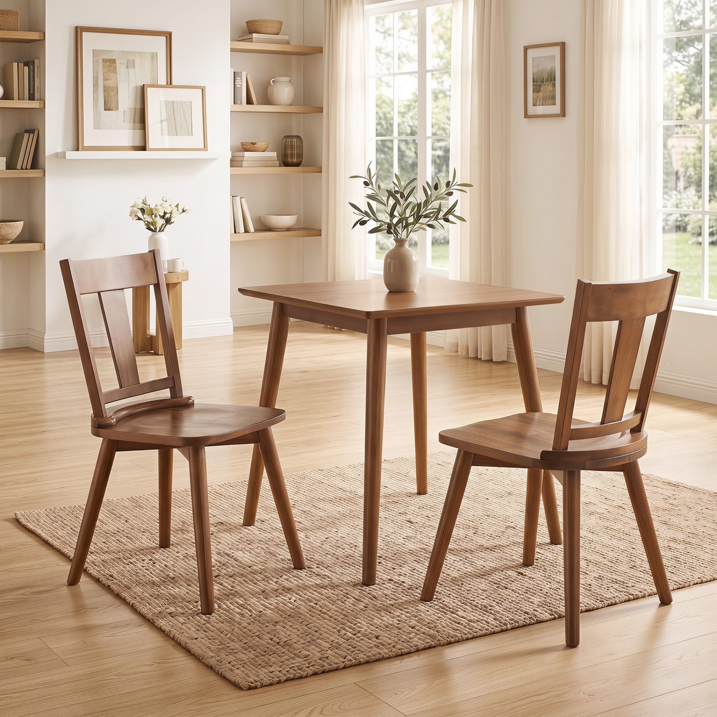 Solid Wood Dining Chairs Set of 2 with Ergonomic Backrest