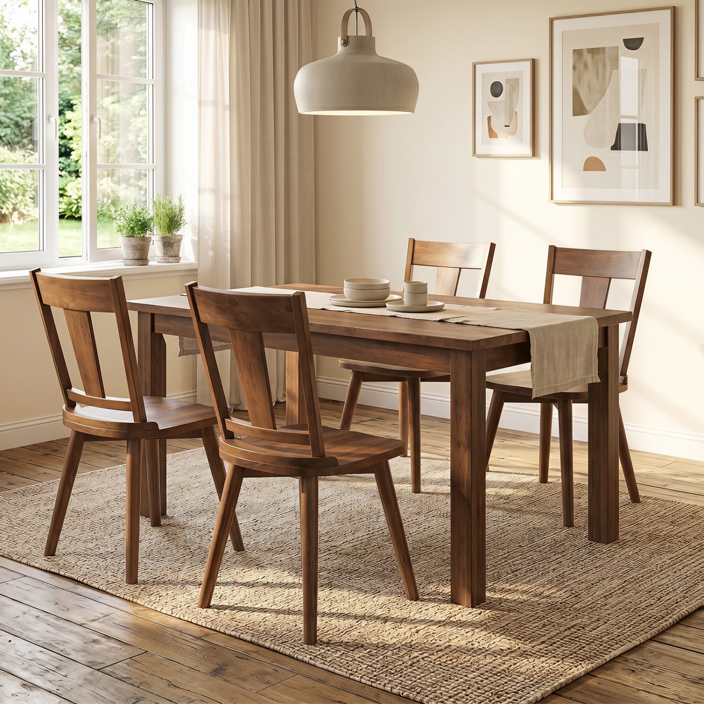 Solid Wood Dining Chairs Set of 4 with Curved Backrest