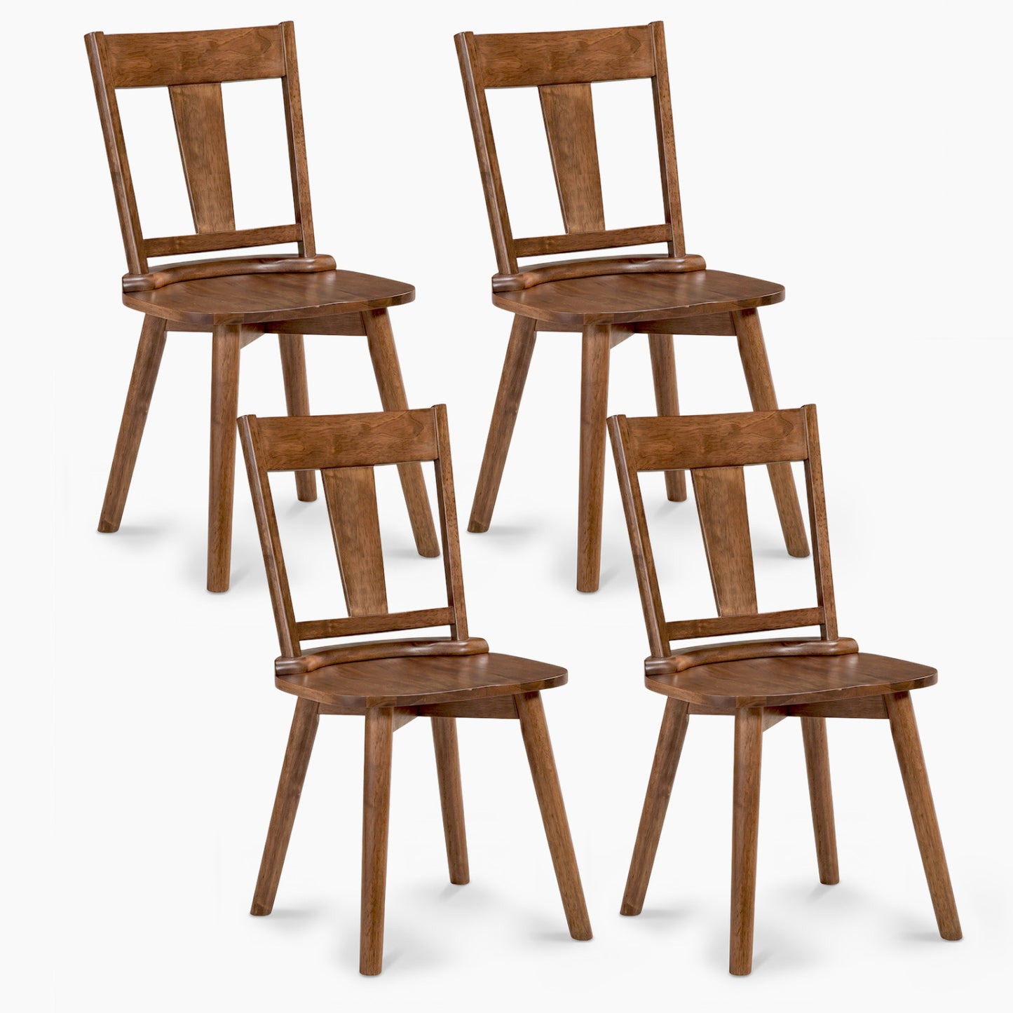 Solid Wood Dining Chairs Set of 4 with Curved Backrest