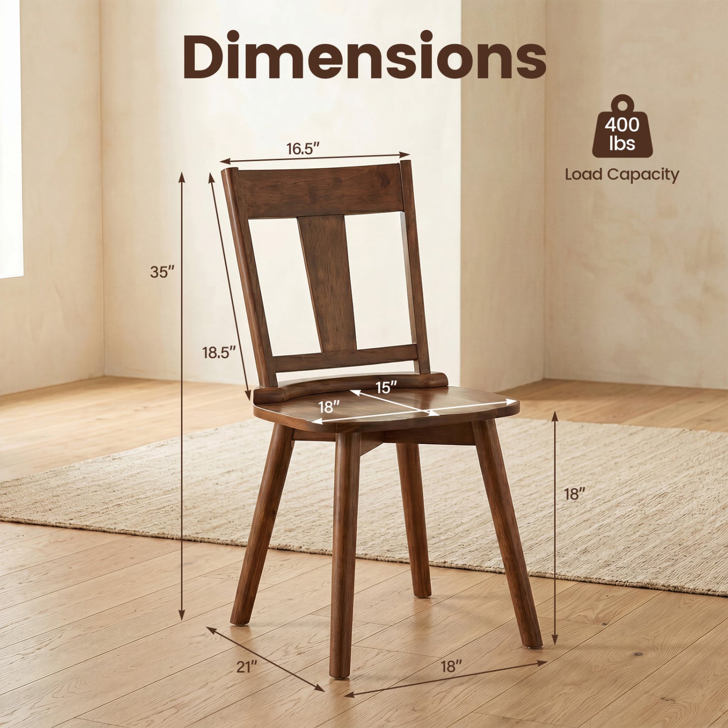 Solid Wood Dining Chairs Set of 4 with Curved Backrest