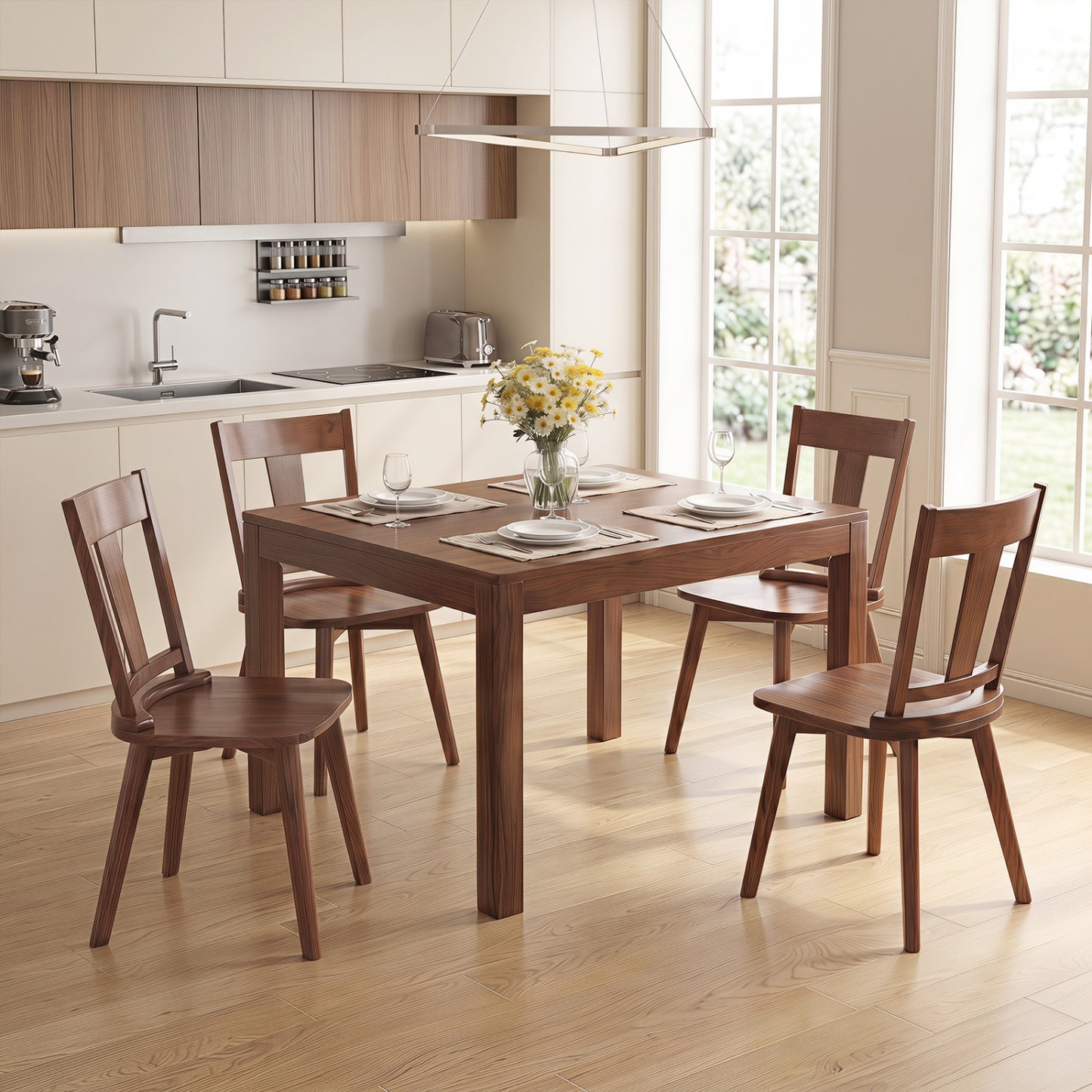 Solid Wood Dining Chairs Set of 4 with Curved Backrest