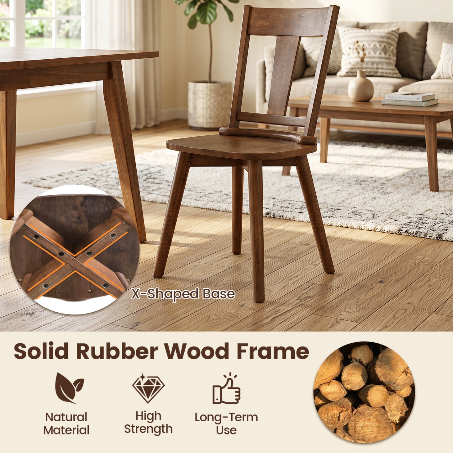 Solid Wood Dining Chairs Set of 4 with Curved Backrest